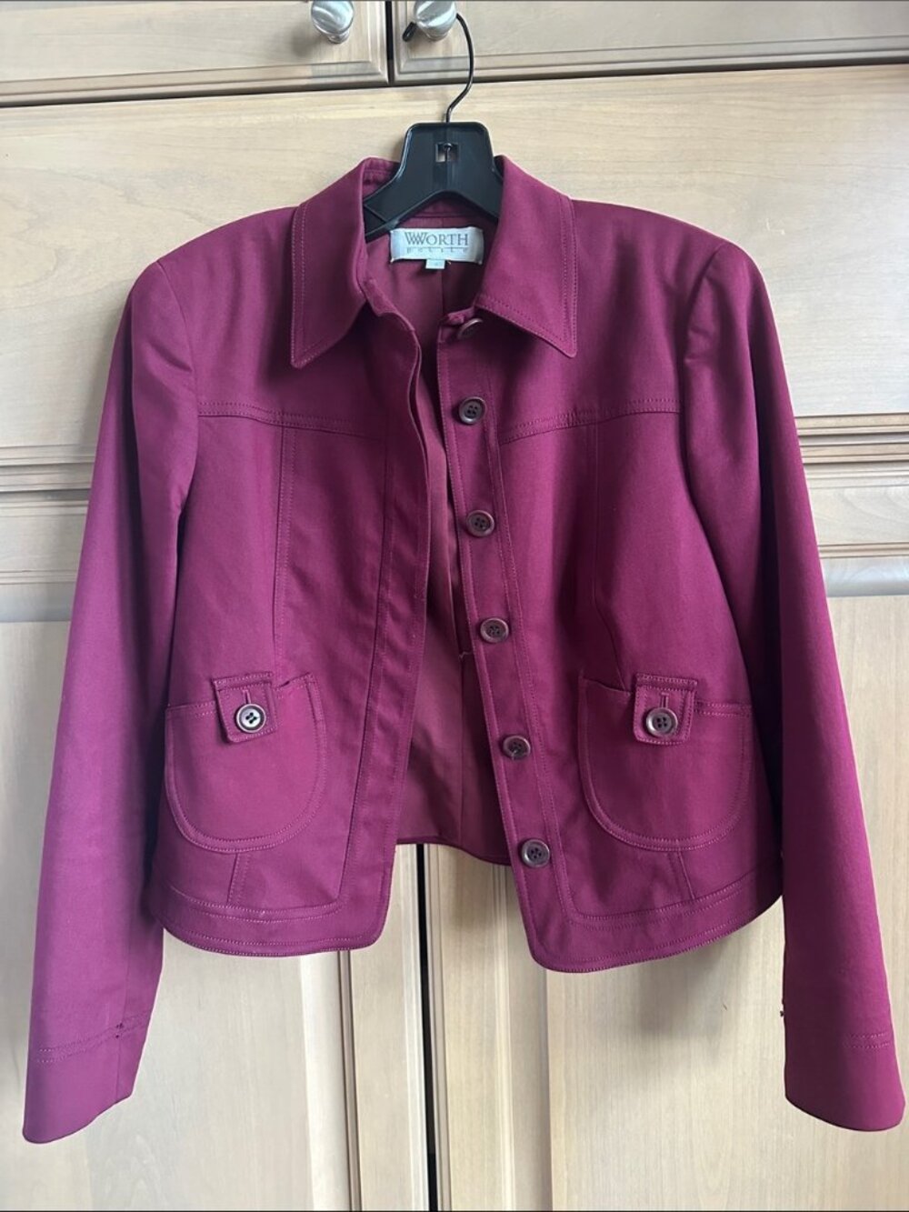 New vintage Worth button front patch pocket boxy relaxed fit crop blazer jacket